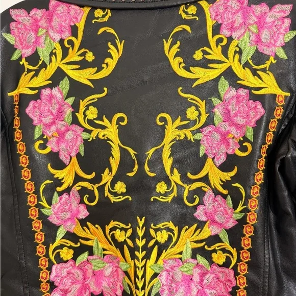 Silence + Noise Irina Embroidered Vegan Leather Moto Jacket XS - Picture 3 of 16